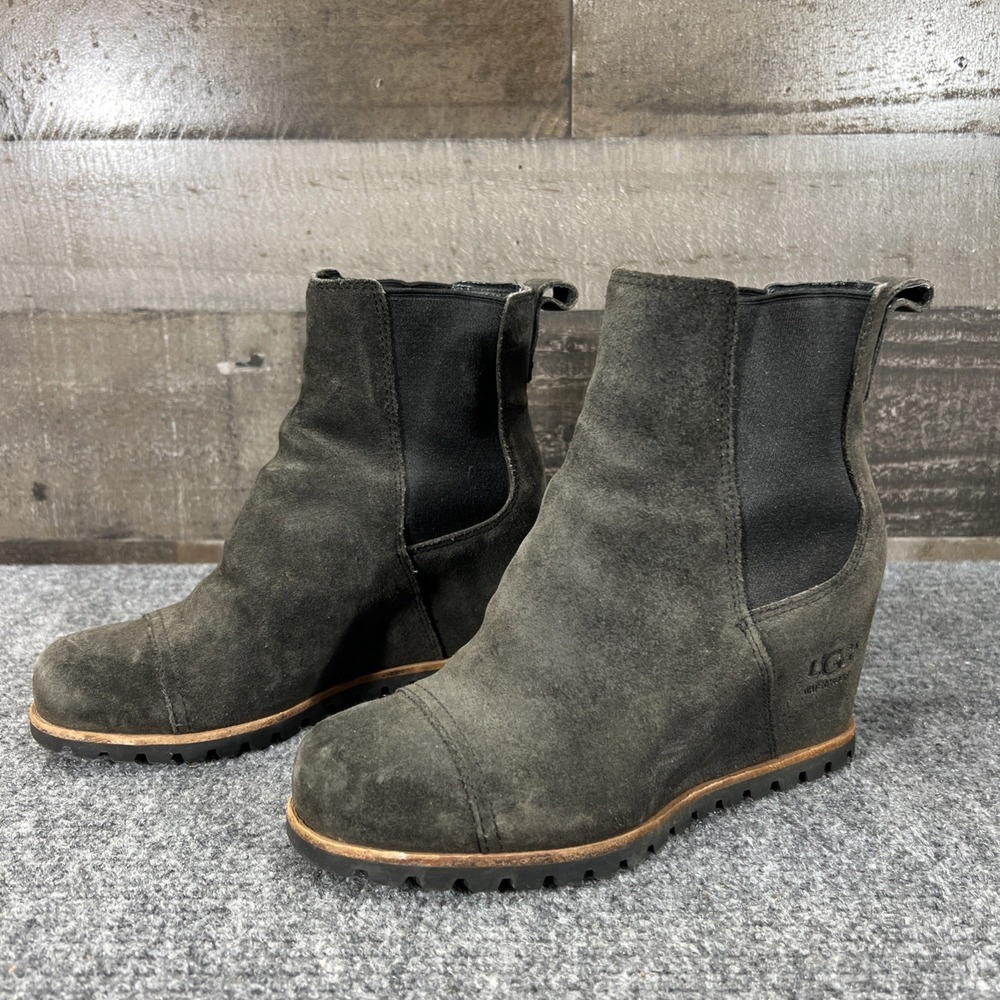 UGG Womens Pax Chelsea Boots Wedge Ankle Gray Leather Suede US 5 EU 36